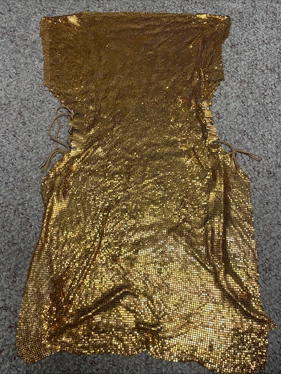 Vintage Dresses & Skirts - Vintage Gold Chainmetal corset tie open sides amazing disco fever Dress